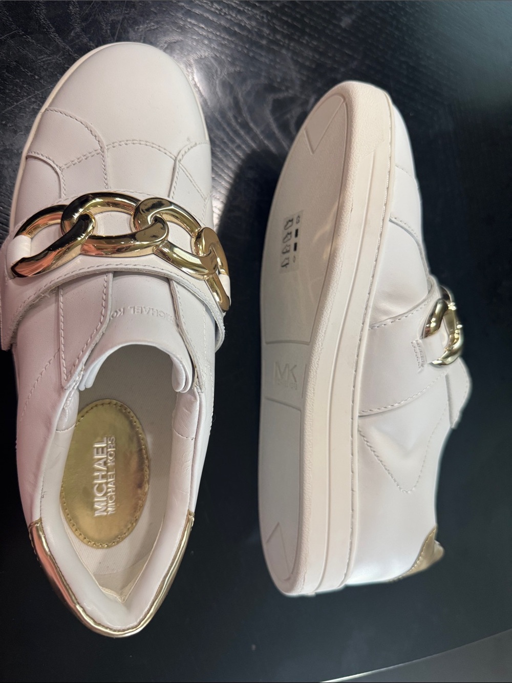 Michael Kors White Sneakers with Gold Heel Accent - Picture 9 of 13